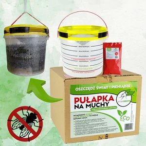 Újrahasználható StayGreen légycsapda vödör a csomagban lévő csalétekkel.