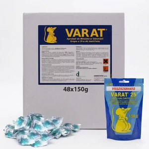 1. Varat 25 rágcsálóirtó pép karton 48 tasakkal, nyitva, felülnézetből
