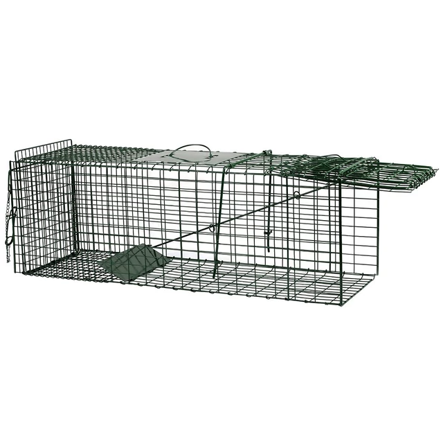 Nutria, róka, macska és nyest élvefogó csapda, 94x34x31 cm, zöld színben, felállított állapotban