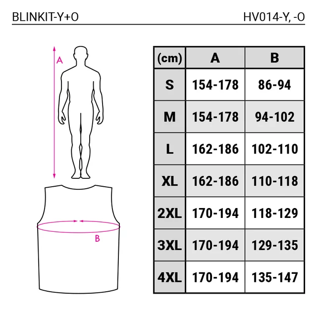 Rock Blinkit-Y fluo mellény mérettáblázat