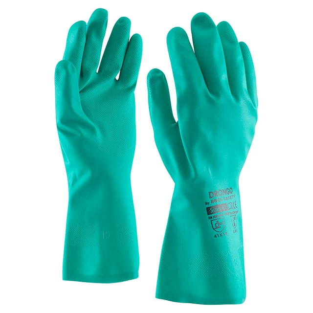 DRONGO (9) vegyszerálló nitril kesztyű - 30 cm hosszú, zöld, teljes bevonat
